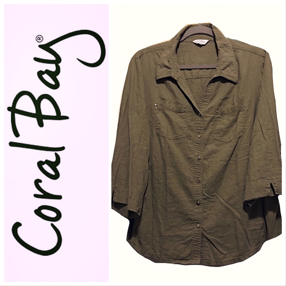 DONATED Shirt-Linen Blend, Snaps Silver Tone Accen
